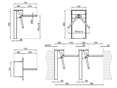 STILE 110 - Турникет-трипод электромеханический STILE 110 с автоматической системой антипаники